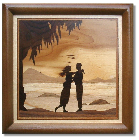 Apus romantic 2 — lucrare din intarsie, furnire de lemn