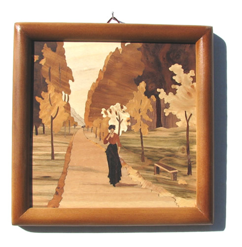 Plimbare in parc — lucrare din intarsie, furnire de lemn