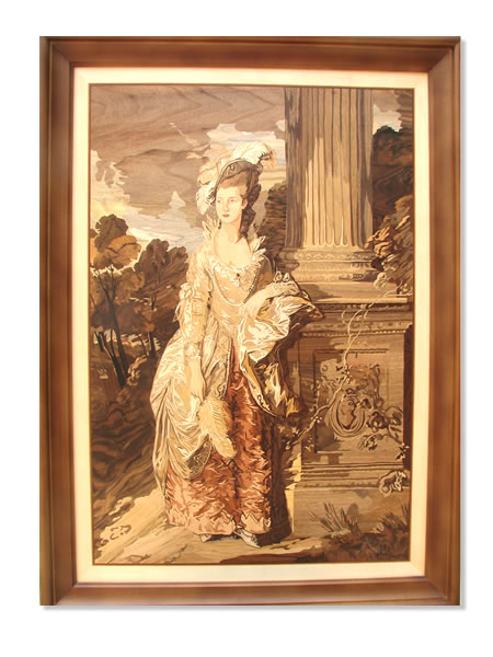 Portret — lucrare din intarsie, furnire de lemn